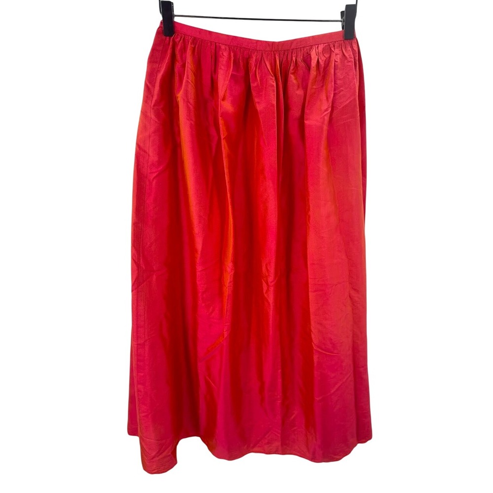 David Meister Womens Red Iridescent 100% Silk Gathered Midi Skirt Size 4 Vintage